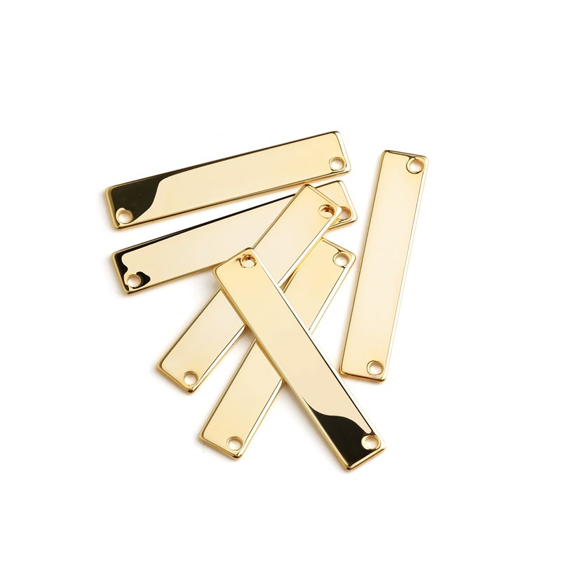 Mignon Supply 10 Pieces - 16K Gold Plated Stamping Blank Bar Horizontal Pendant Name Plate Jewelry Supply Craft Supplies 1.35" x 0.28" (34.3mm x 7mm) - 10P4 (Gold) - Image 1